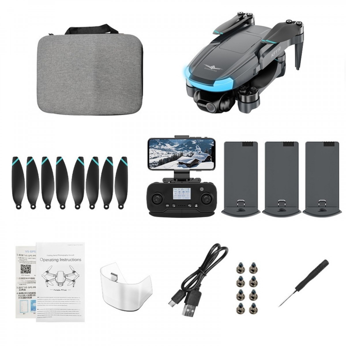 Dron KFPLAN KF110 GPS 4K - 3 baterie