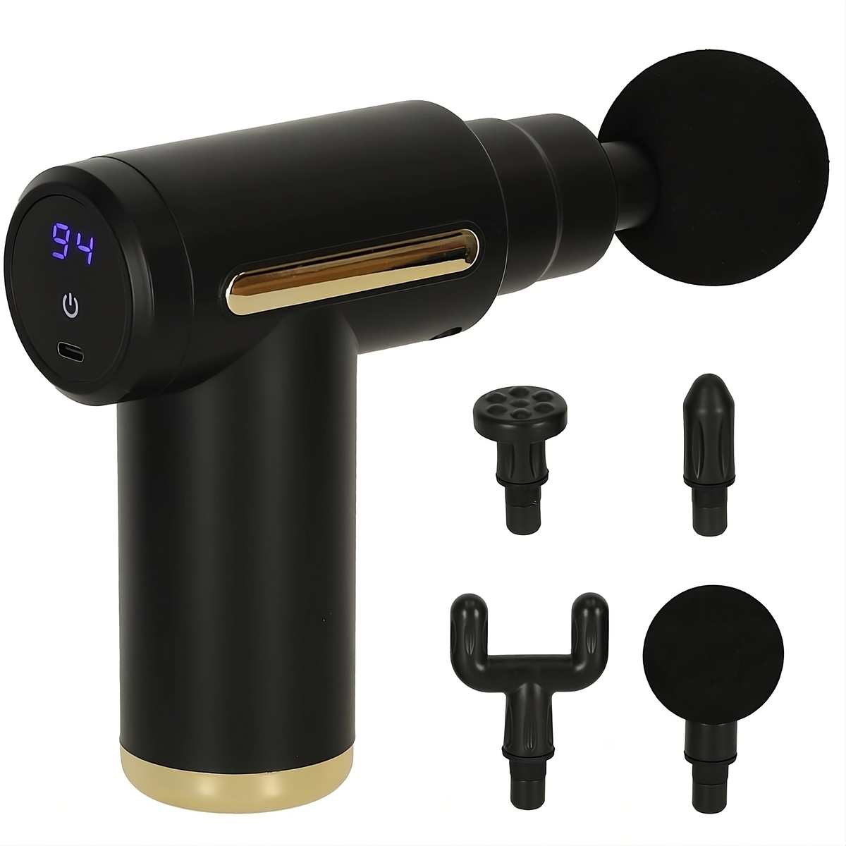 Masážní pistole AERIUM Relax - 4 nástavce, dobíjení USB, 4 nástavce, 6 nastavitelných režimů