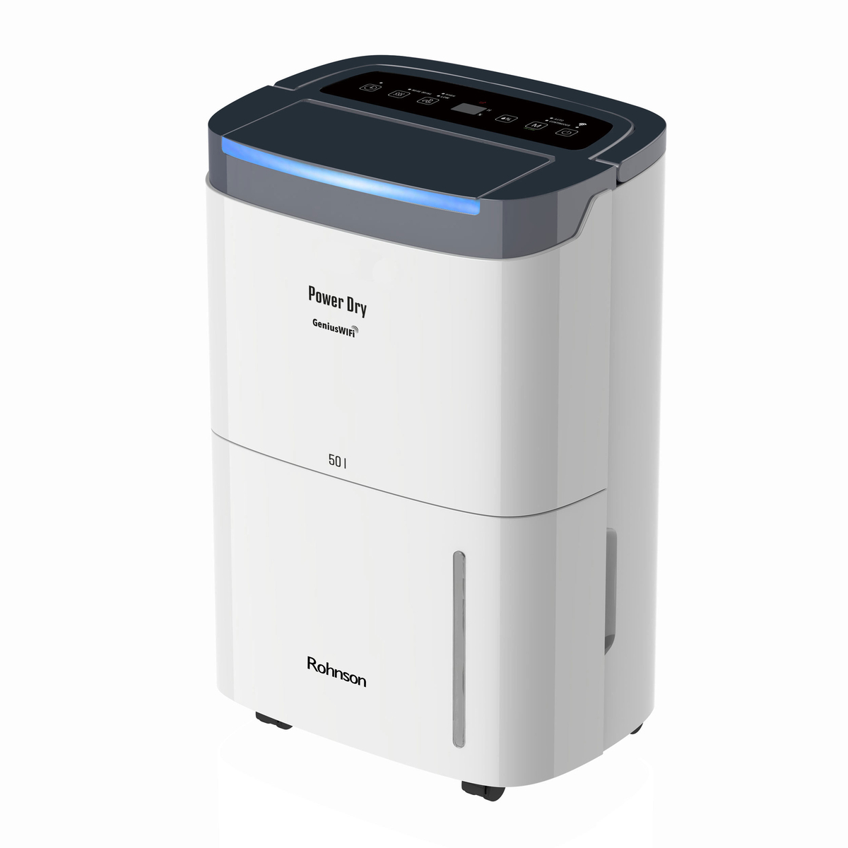 Odvlhčovač vzduchu Rohnson R-91250 Power Dry Genius Wi-Fi, vysoký výkon až 50 l/den, Wi-Fi, mobilní aplikace, nádržka 7 l, prachový, uhlíkový a ionizační filtr, nepřetržitý provoz