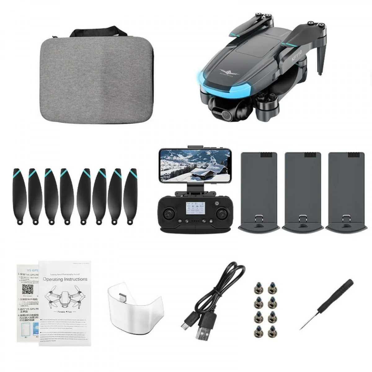Dron KFPLAN KF110 GPS 4K - 3 baterie