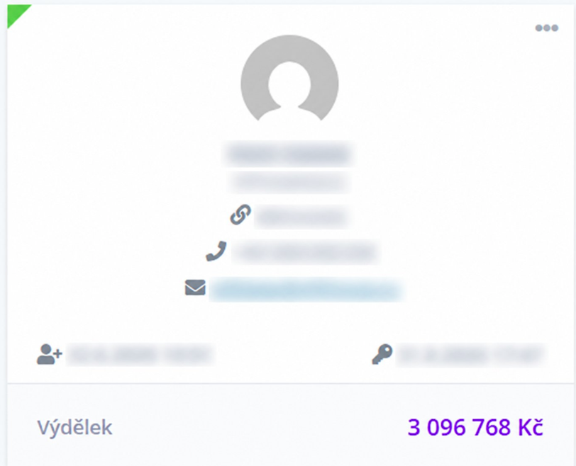 Výdělek 3 096 768 Kč