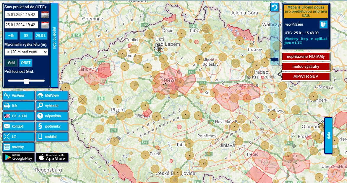 kde mohu létat s dronem - mapa